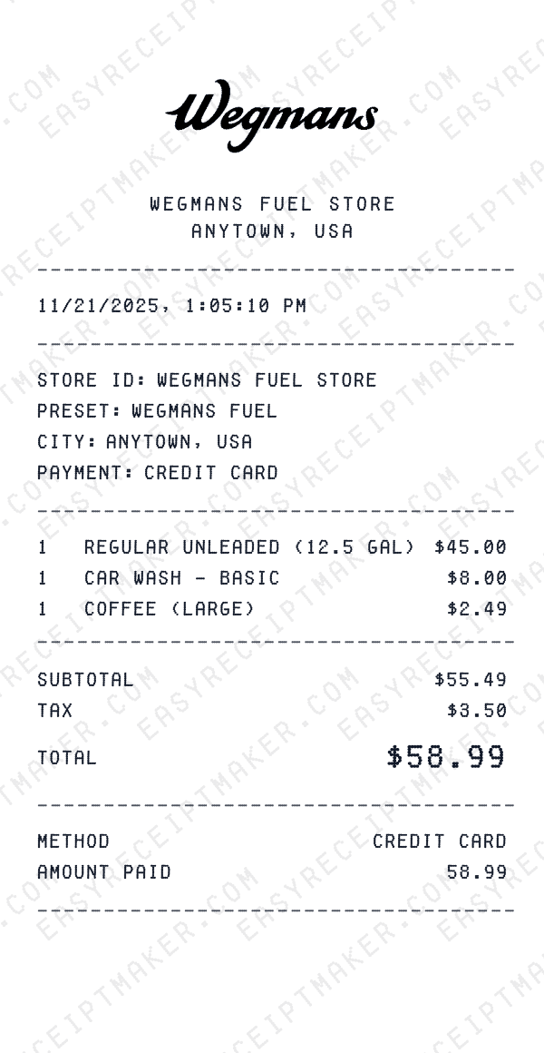 Wegmans Fuel receipt preview