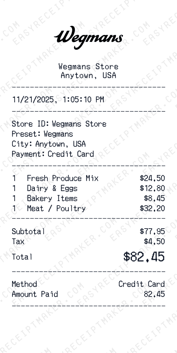 Wegmans receipt preview