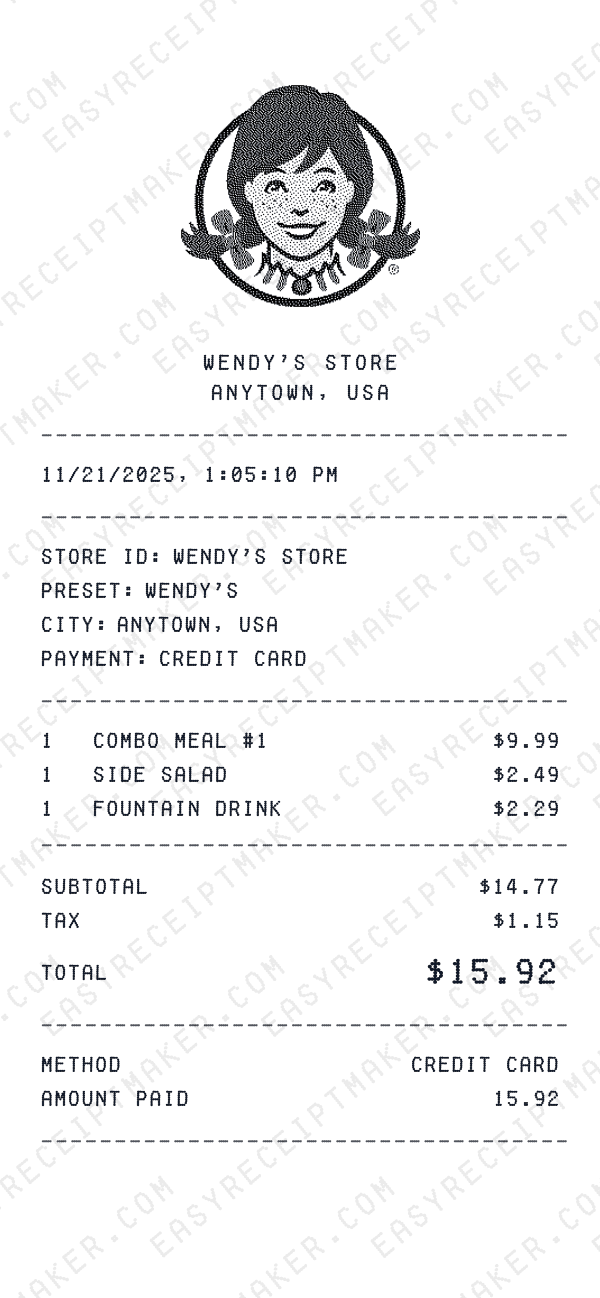 Wendy's receipt preview
