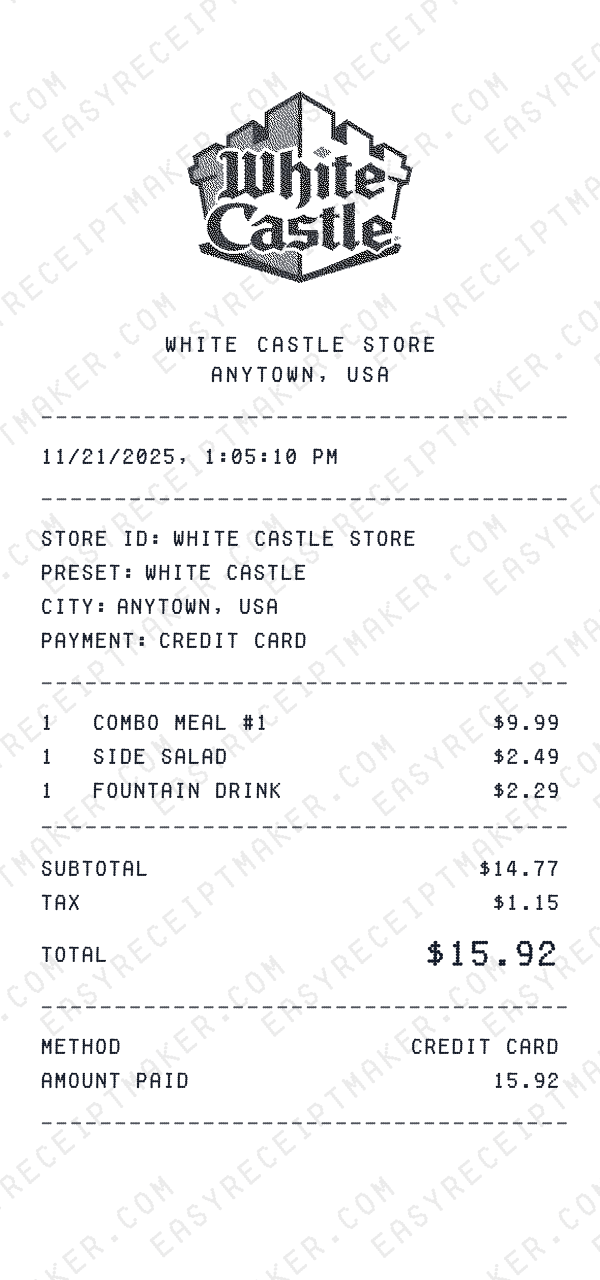 White Castle receipt preview