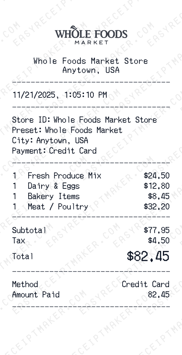 Whole Foods Market receipt preview