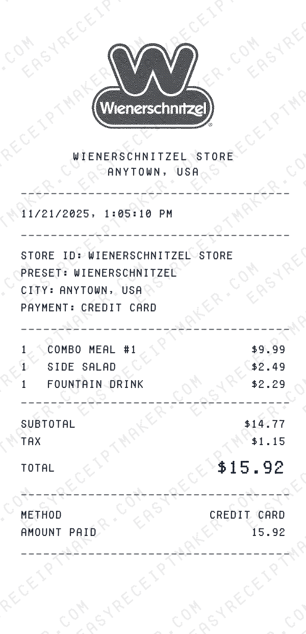 Wienerschnitzel receipt preview