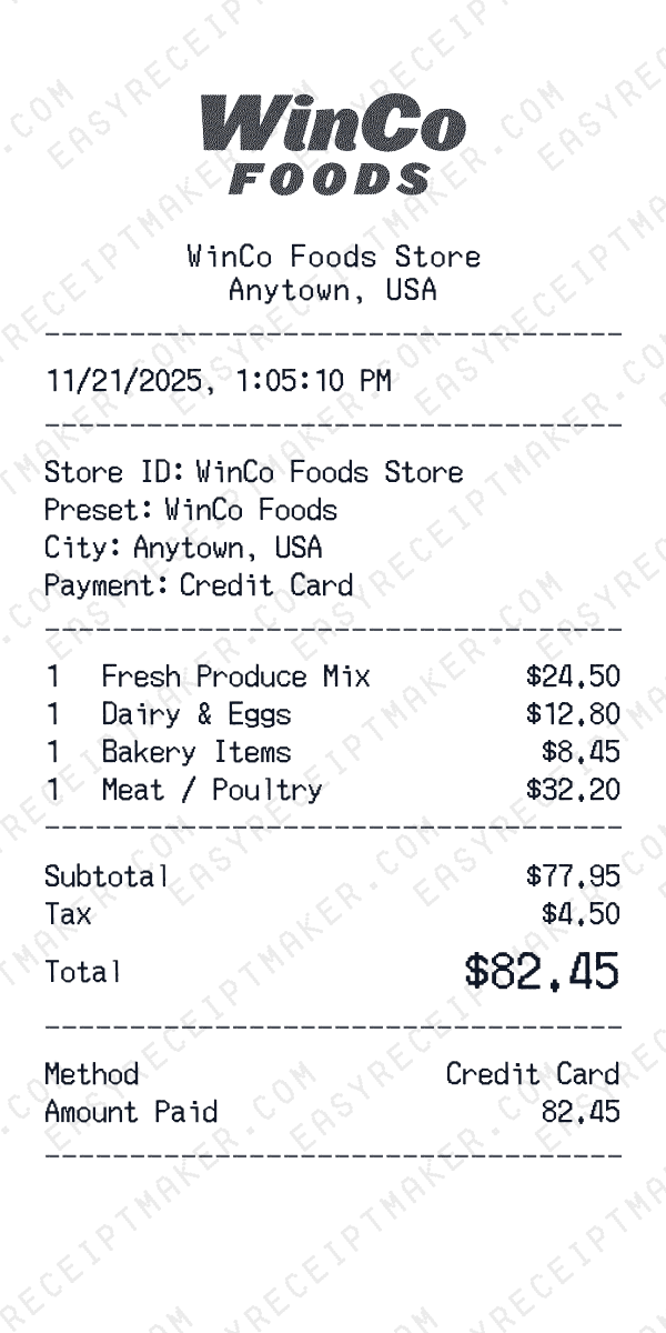 WinCo Foods receipt preview