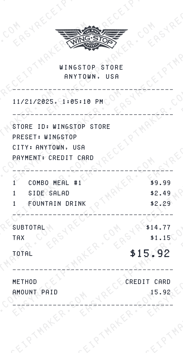 Wingstop receipt preview