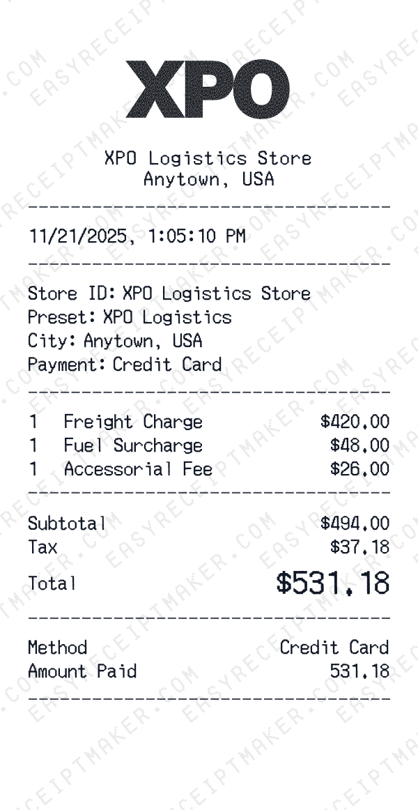 XPO Logistics receipt preview