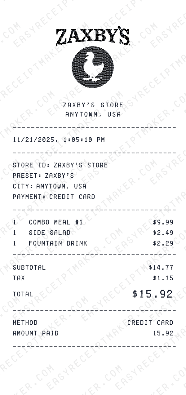 Zaxby's receipt preview